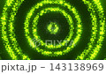 Pulsing concentric rings of bright neon green glowing hexagonal tiles. Looped 3D rendering 143138969