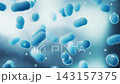 Large groups of bacterium with blue background, 3d rendering. 143157375