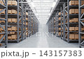 Store shelves with boxes goods in the warehouse, 3d rendering. 143157383