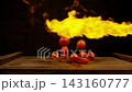 Tomatoes in fire. Vegetables throwing falling through fire 143160777