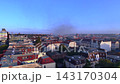 City infrastructure arson attack with smoke plume. Amazing aerial view drone 143170304
