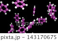 The camera rotates continuously in a seamless loop around static aromatic benzene rings. This modern scientific presentation features glowing atomic bonds with soft bokeh effects. 143170675
