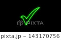 A dynamic animation showcases a glowing neon green checkmark icon drawing on screen. The energetic electric trails create a vibrant symbol of success, confirmation, and approval. 143170756