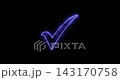 A sleek motion graphics video highlights a glowing blue checkmark icon animating on a black background. The minimalist interface element clearly indicates correct validation or a passed test. 143170758