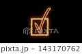 An animated motion graphics video shows a fiery orange checkmark icon inside a square box. The glowing energy effects create a powerful symbol for successful validation or approval. 143170762