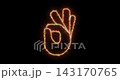 A creative animation features an energy-styled orange neon hand sign indicating an ok or yes mark. This sleek digital graphic symbol beautifully communicates validation, agreement, and success. 143170765