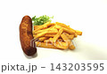 Traditional Spanish Flamenquin with Crispy French Fries Isolated on White Background 143203595