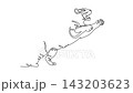 Self drawing animation of single line draw wild tiger leaping forward with open roaring mouth and extended claws, dynamic power of the rainforest apex predator. Continuous line. Full length animated 143203623