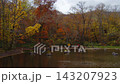 The vibrant autumn foliage of Suzunuma Pond, surrounded by a primeval beech forest, and the tranquil surface of the water. 143207923