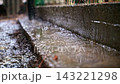 Heavy Rain Hitting Concrete Curb Close Up 143221298