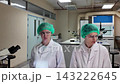 Laboratory room. Female scientists conducting laboratory research with colorful chemical samples. Using test tubes flasks and microscopes for scientific analysis and experimentation. Bio or chemical. 143222645