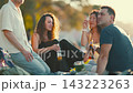 Diverse group of friends enjoying a sunny picnic day 143223263