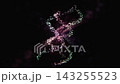 Glowing particle helix rotates against a black background 143255523