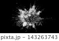 White Powder Explosion Bursting with Dynamic Particles and Cloud Smoke on Black Background. Big Powerful Freeze Frame Animation of Flying Debris Frozen Dust. Abstract Motion for Cosmetics Design 4k 143263743