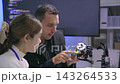 Software developers analyzing robotic prosthetic hand hardware while discussing code algorithm in high tech research office. Collaborating on artificial intelligence technology in laboratory. 143264533