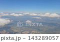 Winding river and farmland beneath scattered clouds on approach to Krakow 143289057