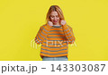 Sad young woman loses becoming surprised by lottery results bad fortune loss unlucky fortune news 143303087