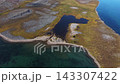 Drone footage tracking stunning tundra lagoon coast of Abolesheva Bay Chukotka 143307422