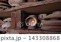 Close up of vintage wooden shelves with rustic objects and interior decoration Close up of vintage wooden shelves with rustic objects and interior decoration 143308868