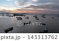 Aerial view oil and gas tanker ship offshore parking in sea, Crude oil tanker ship and LPG tanker ship offshore in bay at sunset, Silhouette oil and gas tanker ship. 143313762