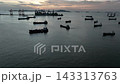 Aerial view oil and gas tanker ship offshore parking in sea, Crude oil tanker ship and LPG tanker ship offshore in bay at sunset, Silhouette oil and gas tanker ship. 143313763