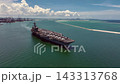 Aerial view nuclear powered aircraft carrier, USA navy ship carrier airplane fighter jet aircraft army navy nuclear ship carrier full fighter jet aircraft technology of battleship. 143313768
