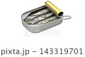 Opening a can of sardines isolated on white background - 3D animation 143319701