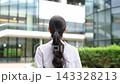 一位三十多歲的日本女性，背對著鏡頭，站在辦公區。 143328213