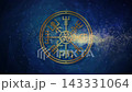 Animation of the Vegvisir Pagan Runic Compass. Circle Asatru Viking in motion. Norse Mythology Golden Protective talisman. Magical Navigator footage on the blue galaxy space background, video looping 143331064
