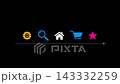 Minimalist Navigation Icons Featuring Settings Gear and Shopping Cart on Black Background 143332259