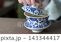 Traditional Blue and White Porcelain Tea Cup in Chengdu. 143344417