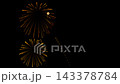 Golden animated firework display and pyrotechnics with sparkling bursts on a black background - overlay for VFX editing, holidays, concerts, weddings, and shows. 143378784