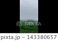 The green meadow is enveloped in fog and disappears 143380657