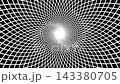Animation of the spatial rhomboid grid which rotates with a central perspective, spiral special effects with white glowing particles on galaxy background, video looping  143380705