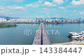 Aerial View of Yeouido Financial Skyline, National Assembly and Hangang River in Seoul 143384447