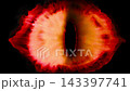 3D render. Red flame in the shape of an eye on a black background. 143397741