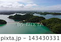 Seascape with a cluster of tropical Islands in turquoise water, aerial seascape. Hundred Islands National Park, Pangasinan, Philippines. Famous tourist attraction, Alaminos. Summer and travel vacation 143430331