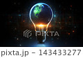 Earth inside a glowing light bulb representing green energy 143433277