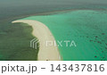 Tropical white island and sandy beach with tourists surrounded by coral reef and blue sea, aerial view. Sandbar Atoll. Island with sand bar and coral reef. Summer and travel vacation concept, Camiguin 143437816