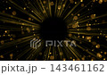 Golden rays of light radiating from a central black circle and a particle loop background in 4K resolution. 143461162