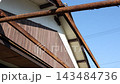 The eaves of a house where the roof was blown off by a typhoon, leaving only the framework. 143484736