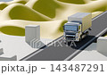 白いビル街と黄色い丘を走り抜ける大型トラック 物流・運送イメージのCGループ背景 4K 白いビル街と黄色い丘を走り抜ける大型トラック 物流・運送イメージのCGループ背景 4K 143487291