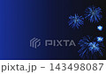 Seamless loop of grand blue festive fireworks display on edge with dark blue gradient background and copy space 143498087