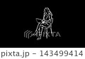 Animated drawing of businesswoman using laptop on black background 143499414