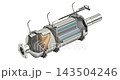 Rotation of  diesel particulate filter -DPF filter - 3d animation 143504246