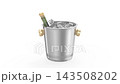 Sparkling wine bottle and ice cubes falling into a silver ice bucket 143508202