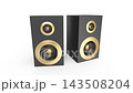 Big black and gold stereo speakers on white background 143508204