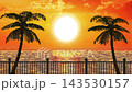 8-bit looping animation of sunset over the sea with palm trees. Pixel tropical background. 143530157