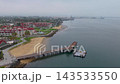 Aerial Coronado Ferry Landing Park San Diego Waterfront and Pier Flyover 143533550