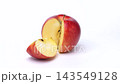 A partially cropped red apple rotating against a white background. 143549128
